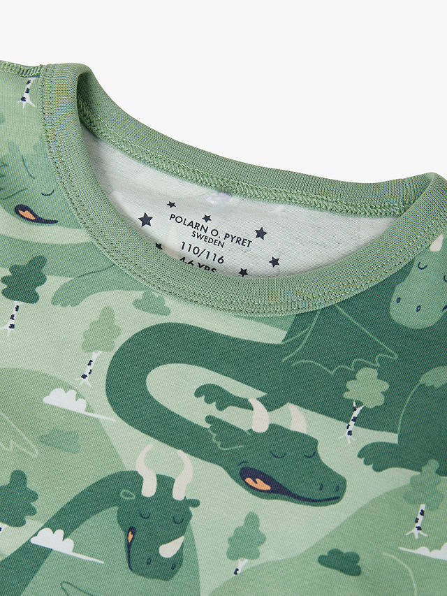 Polarn O. Pyret Kids' Organic Cotton Dragon Print Pyjamas, Green