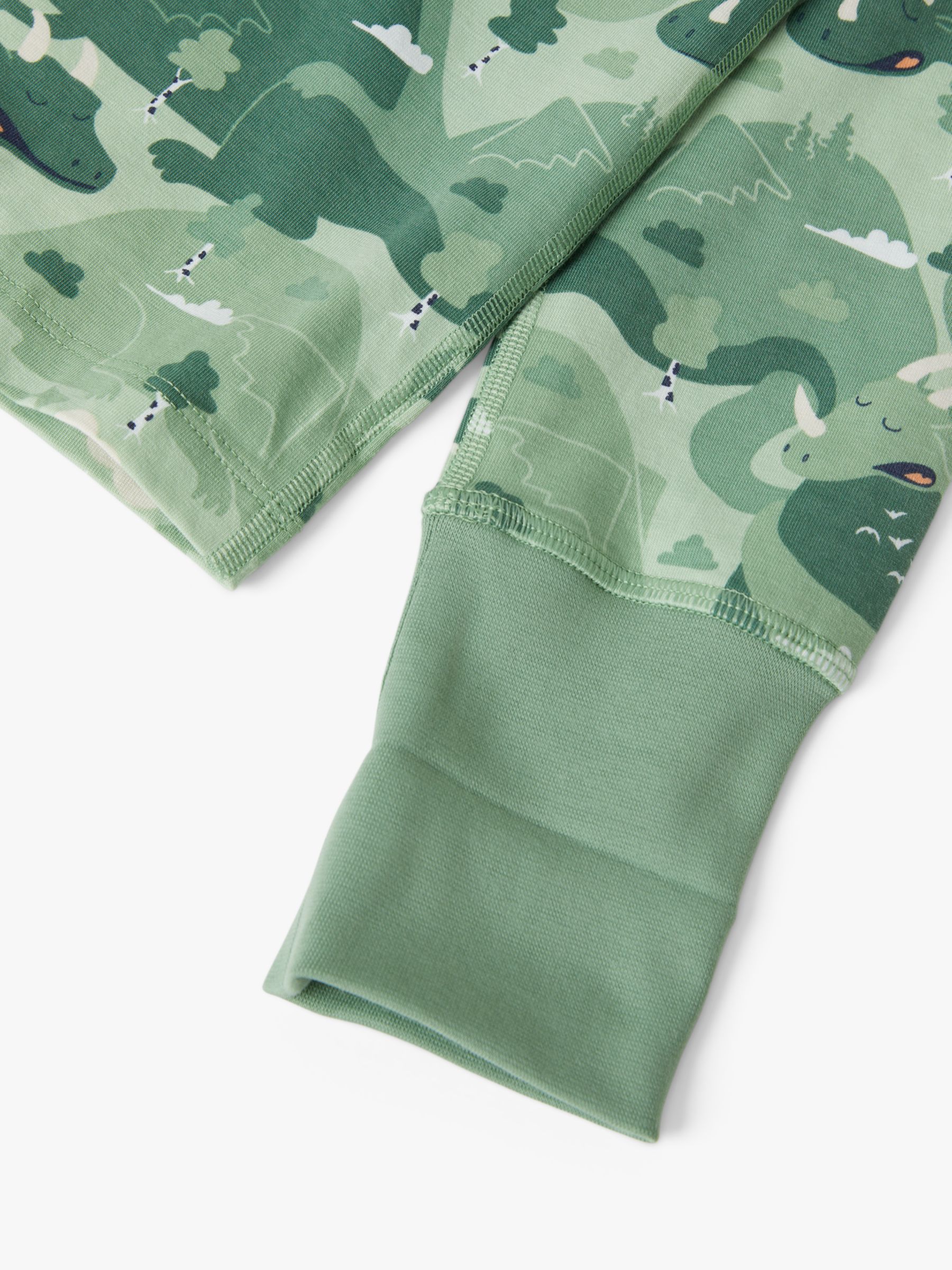 Polarn O. Pyret Kids' Organic Cotton Dragon Print Pyjamas, Green, 1-2 years