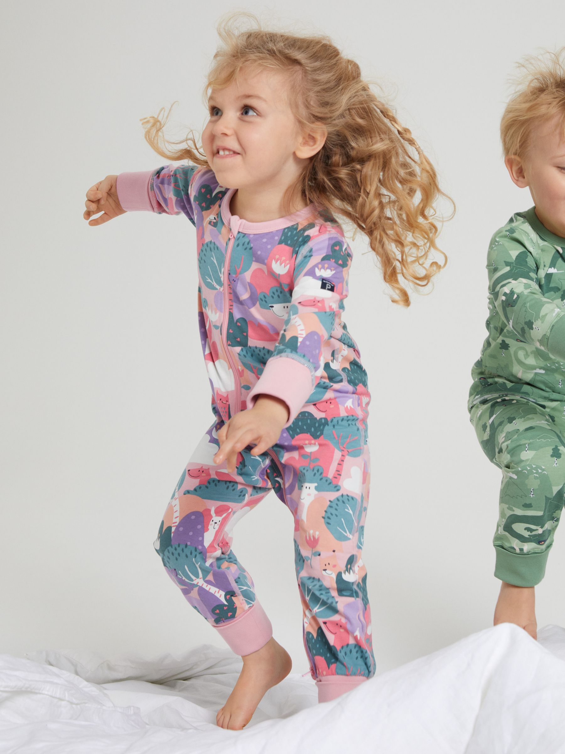 Buy Polarn O. Pyret Kids' Organic Cotton Forest Print Pyjamas, Pink Online at johnlewis.com