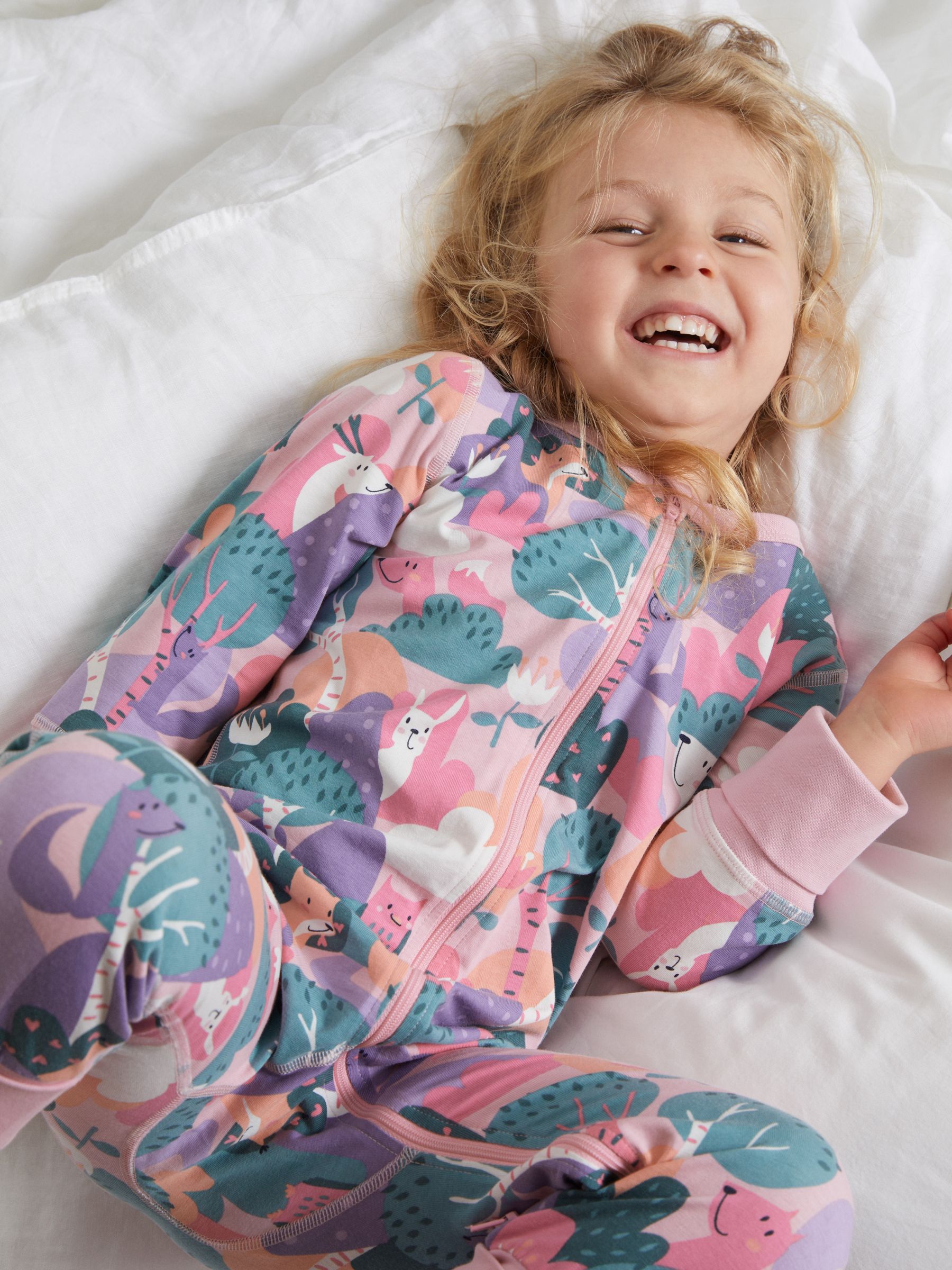 Buy Polarn O. Pyret Kids' Organic Cotton Forest Print Pyjamas, Pink Online at johnlewis.com