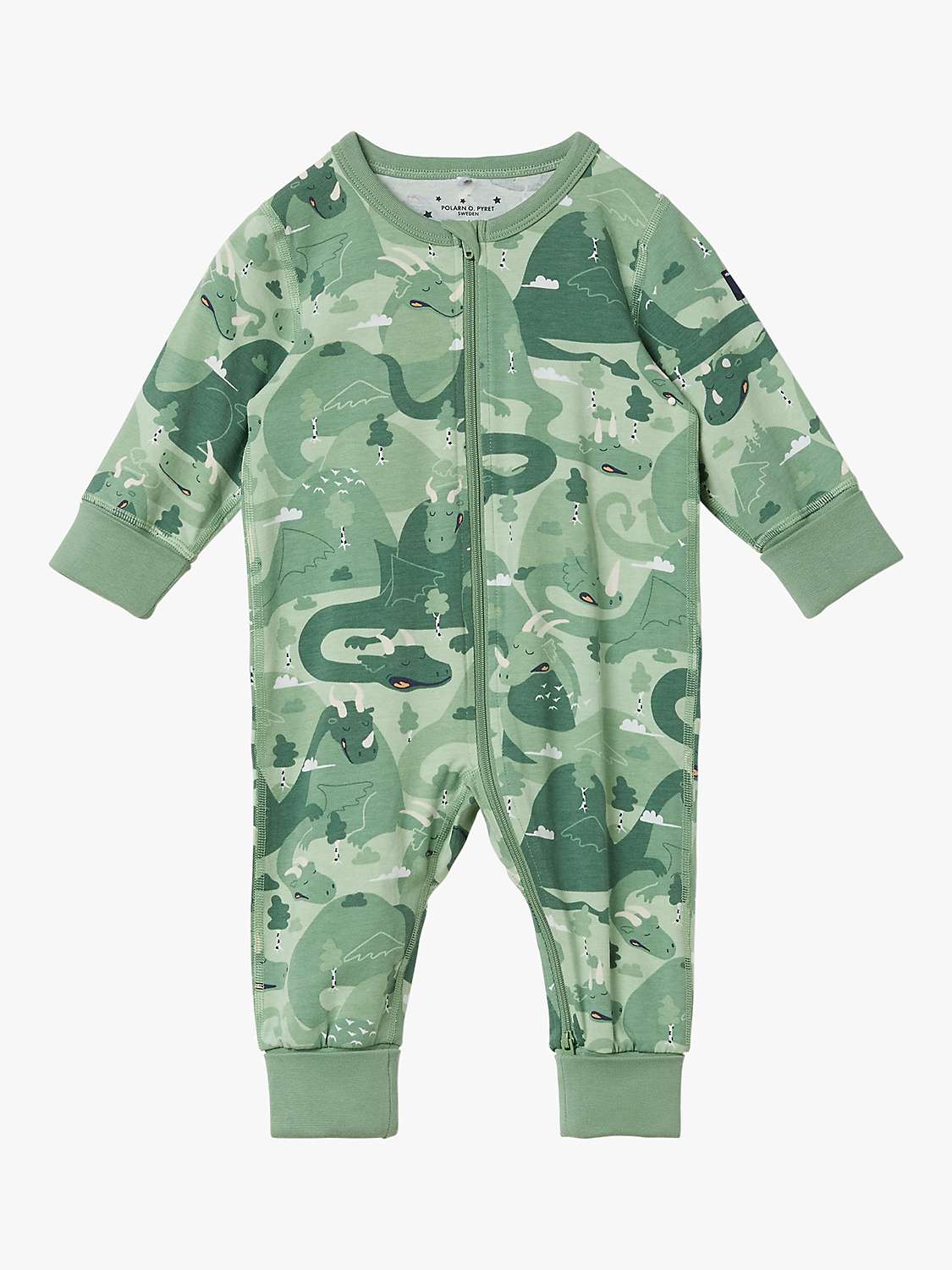 Buy Polarn O. Pyret Baby Organic Cotton Dragon Print Onesie, Green Online at johnlewis.com