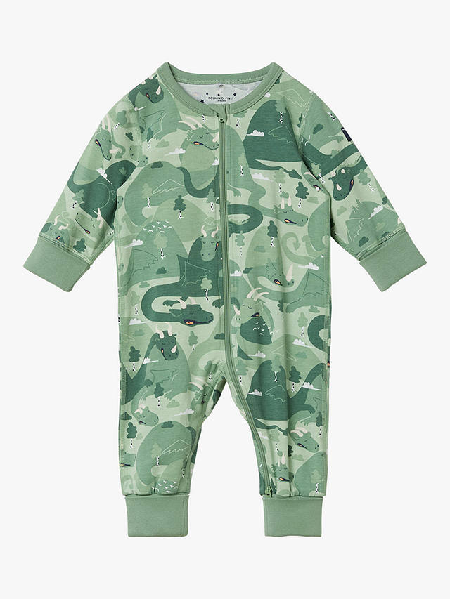 Polarn O. Pyret Baby Organic Cotton Dragon Print Onesie, Green