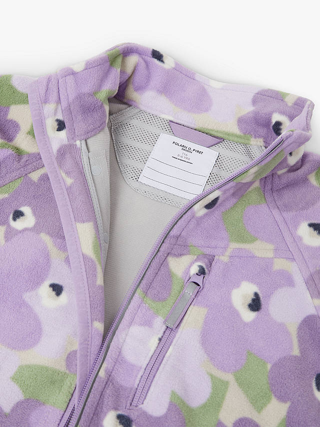 Polarn O. Pyret Kids' Floral Print Fleece Zip Through Jacket, Purple