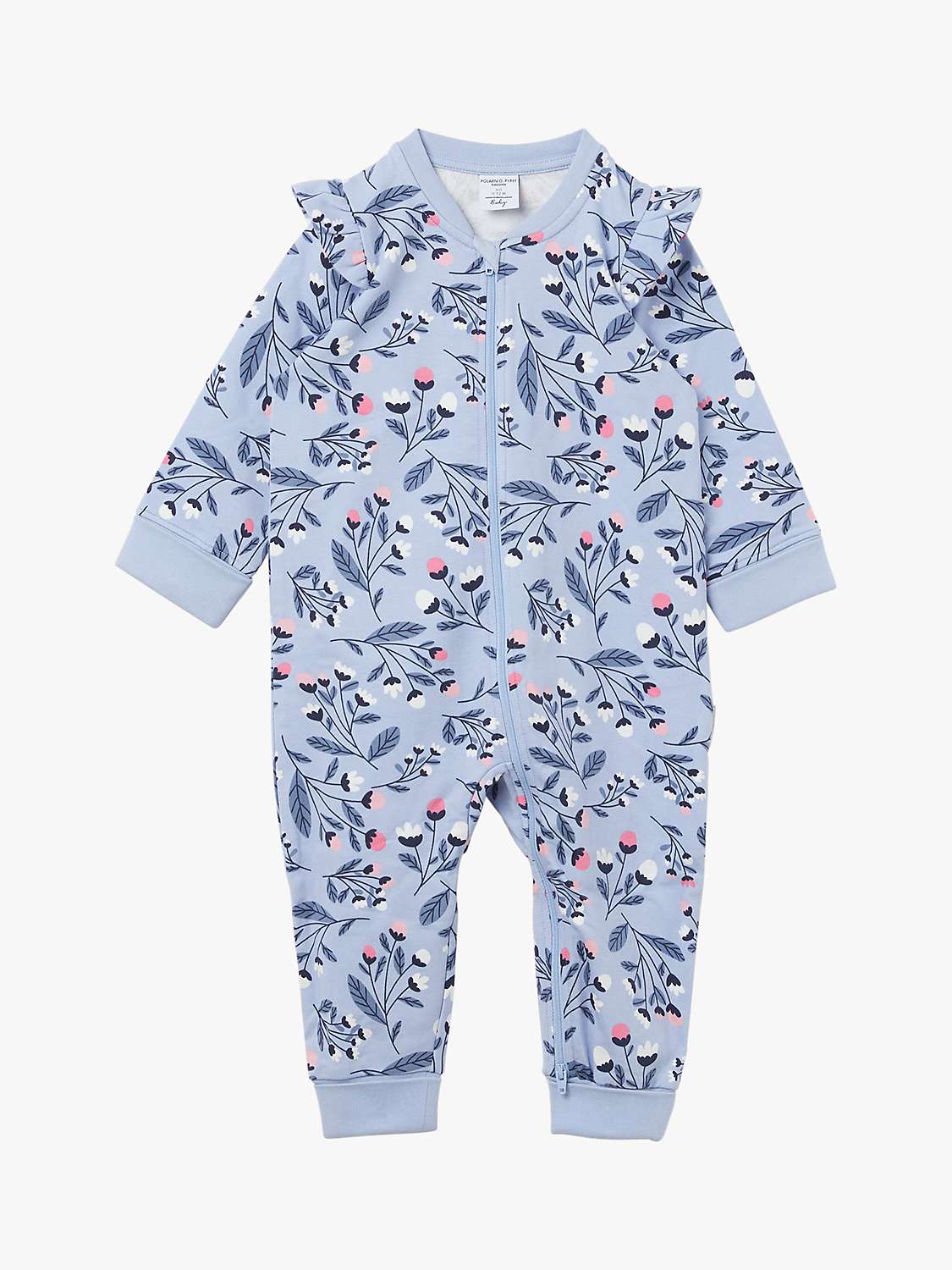 Buy Polarn O. Pyret Baby Organic Cotton Floral Print Ruffle Romper, Blue Online at johnlewis.com