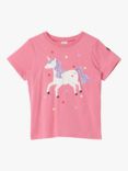 Polarn O. Pyret Kids' GOTS Organic Cotton Unicorn T-Shirt, Pink, Pink