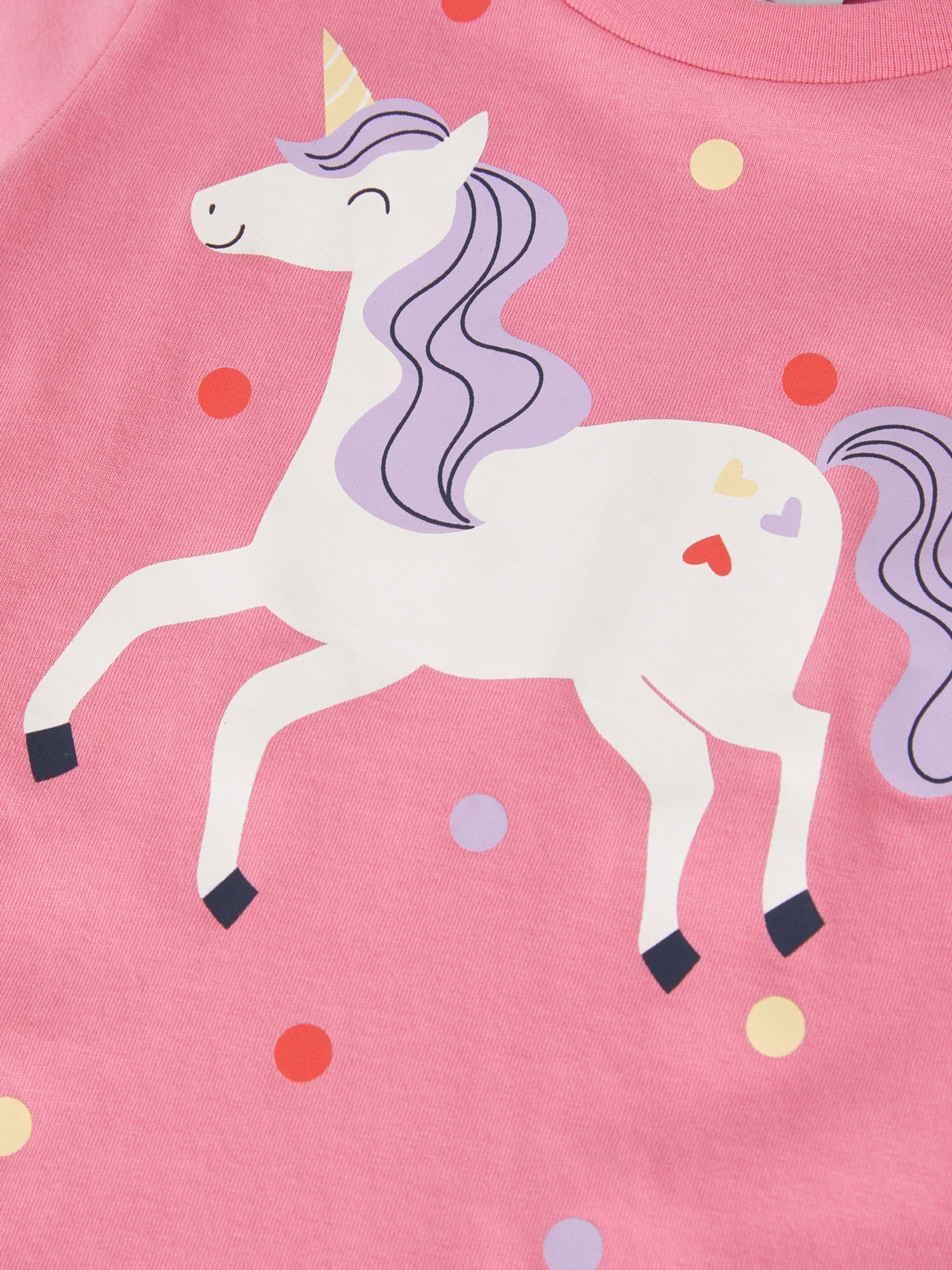 Polarn O. Pyret Kids' GOTS Organic Cotton Unicorn T-Shirt, Pink, 12-18 months