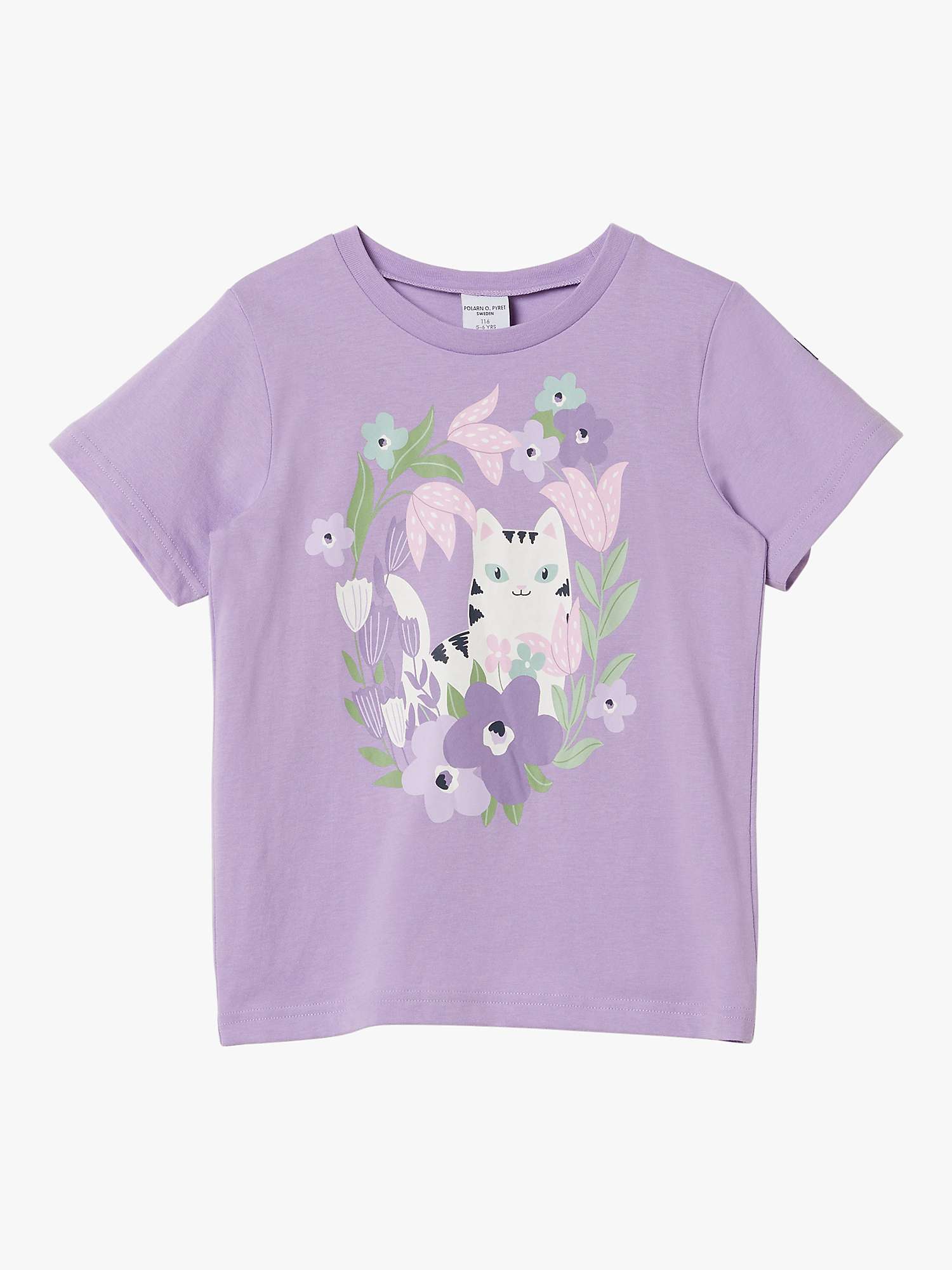 Buy Polarn O. Pyret Kids' GOTS Organic Cotton Cat T-Shirt, Purple Online at johnlewis.com