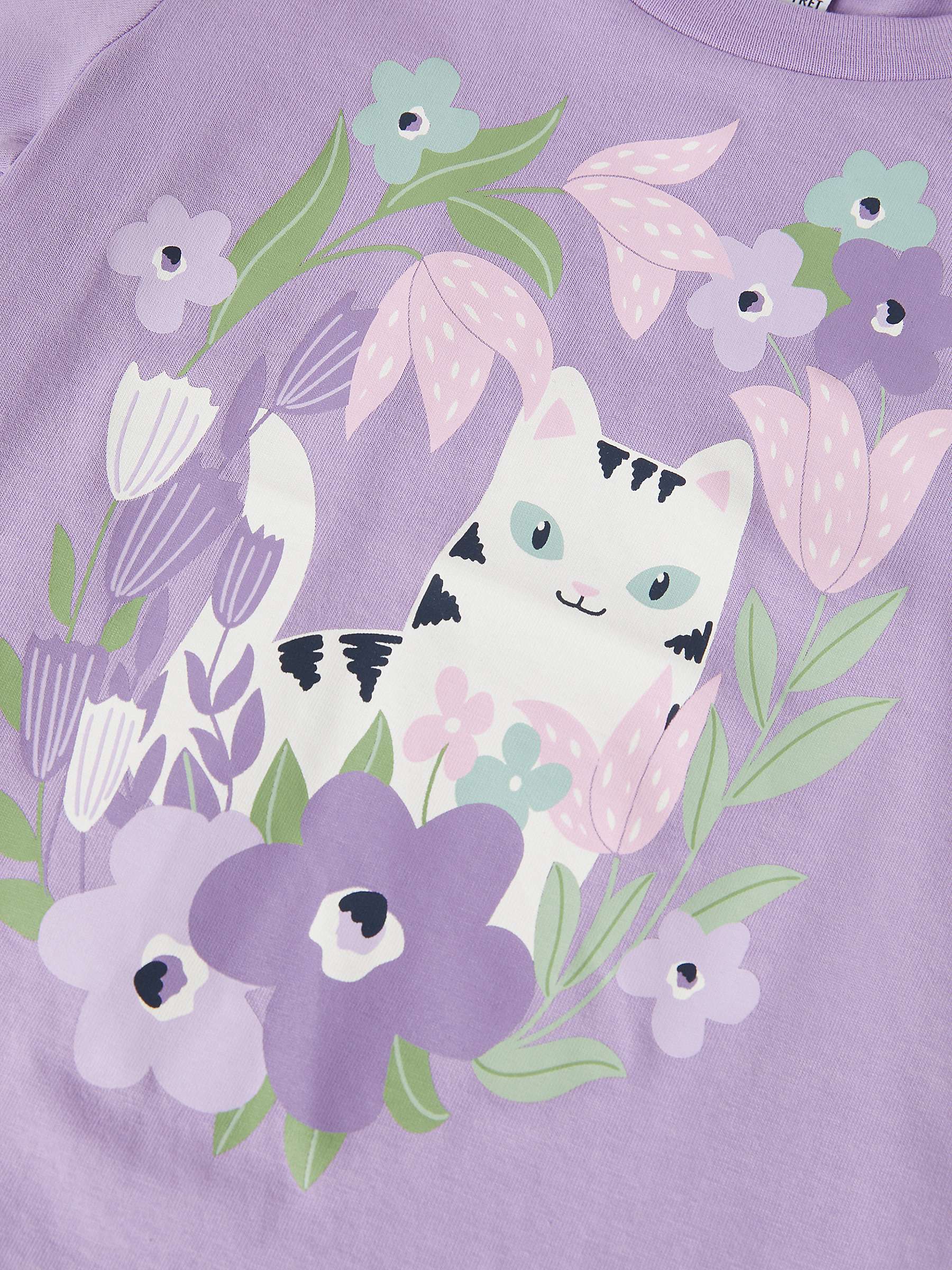 Buy Polarn O. Pyret Kids' GOTS Organic Cotton Cat T-Shirt, Purple Online at johnlewis.com