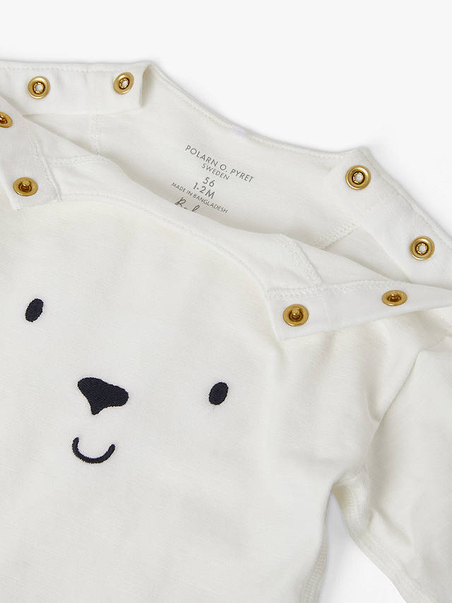 Polarn O. Pyret Baby Organic Cotton Face Print Long Sleeve Top, White