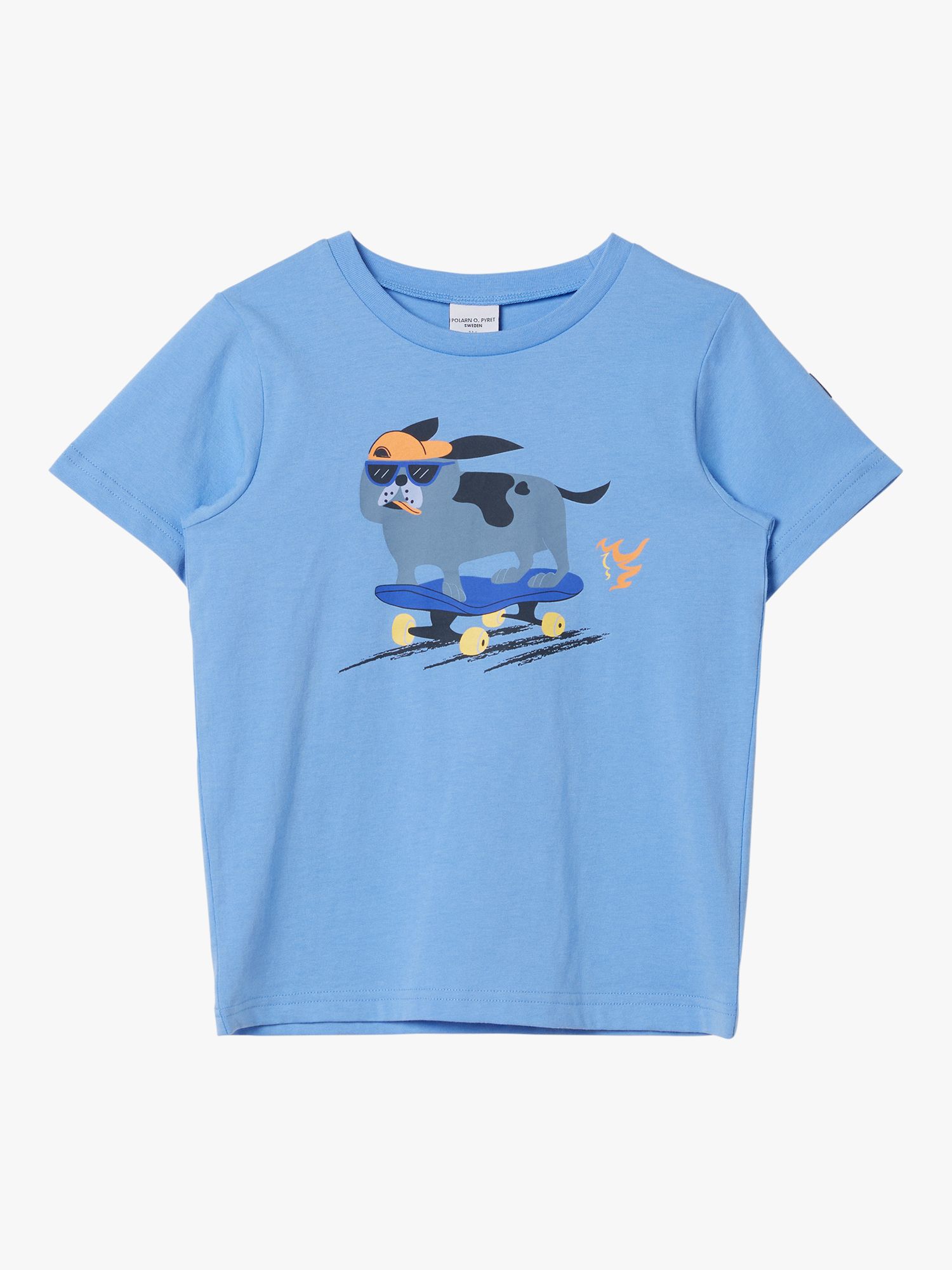 Polarn O. Pyret Kids' GOTS Organic Cotton Dog T-Shirt, Blue, 12-18 months
