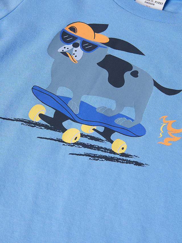 Polarn O. Pyret Kids' GOTS Organic Cotton Dog T-Shirt, Blue