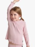 Polarn O. Pyret Kids' Organic Cotton Ribbed Frill Trim Long Sleeve Top, Pink, Pink