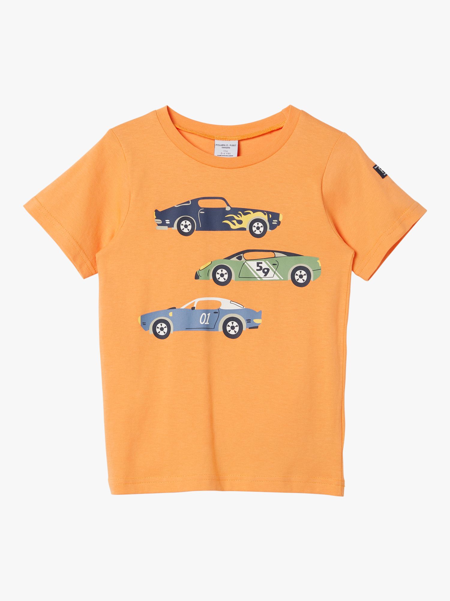 Polarn O. Pyret Kids' Organic Cotton Cars T-Shirt, Orange, 7-8 years