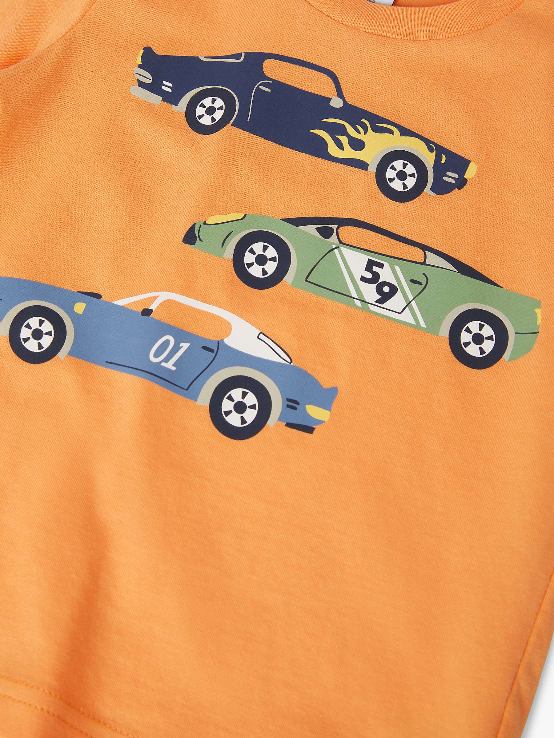Buy Polarn O. Pyret Kids' Organic Cotton Cars T-Shirt, Orange Online at johnlewis.com