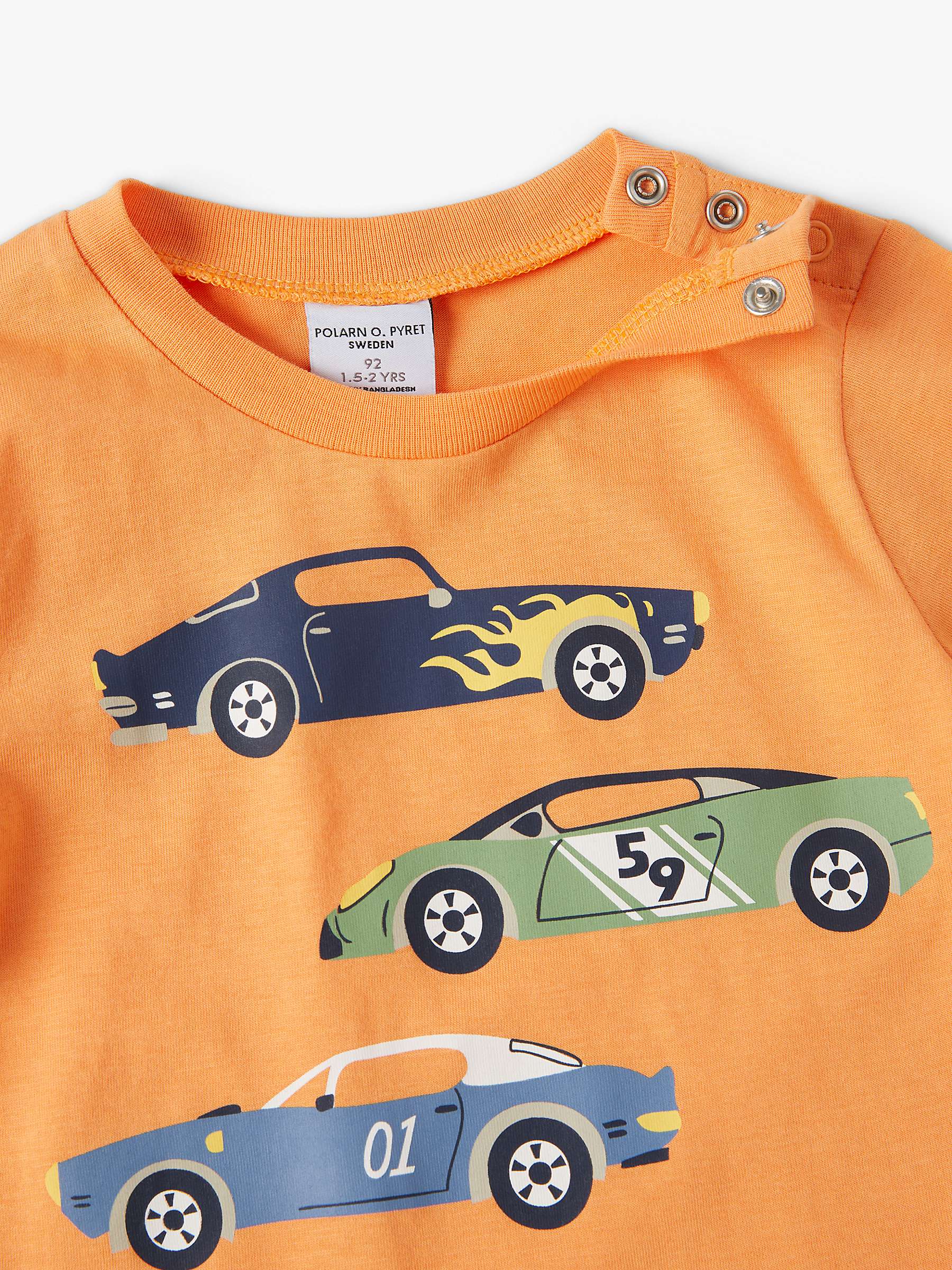 Buy Polarn O. Pyret Kids' Organic Cotton Cars T-Shirt, Orange Online at johnlewis.com