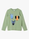 Polarn O. Pyret Kids' Organic Cotton 3D Dog Print Long Sleeve Top, Green, Green