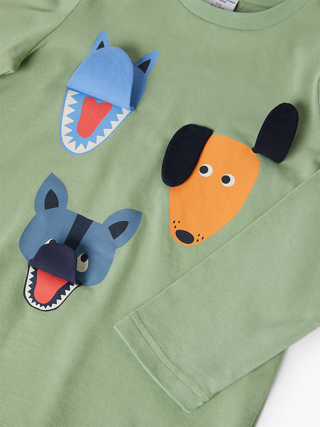 Polarn O. Pyret Kids' Organic Cotton 3D Dog Print Long Sleeve Top, Green