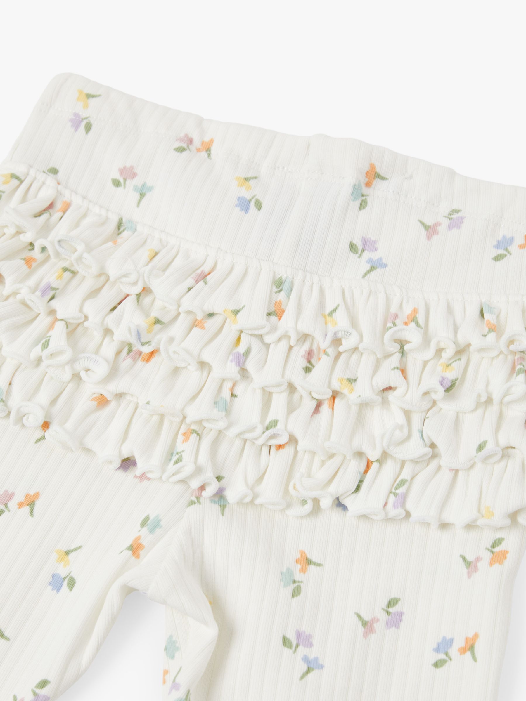 Buy Polarn O. Pyret Baby Organic Cotton Rib Floral Print Ruffle Leggings, White Online at johnlewis.com