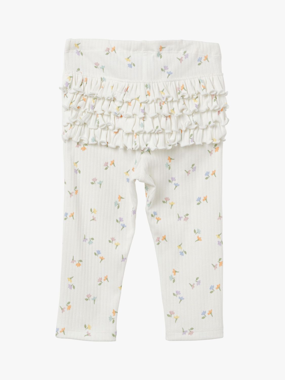Buy Polarn O. Pyret Baby Organic Cotton Rib Floral Print Ruffle Leggings, White Online at johnlewis.com