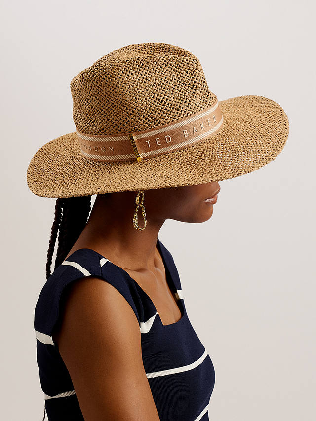 Ted Baker Clairie Straw Fedora Hat, Brown Camel
