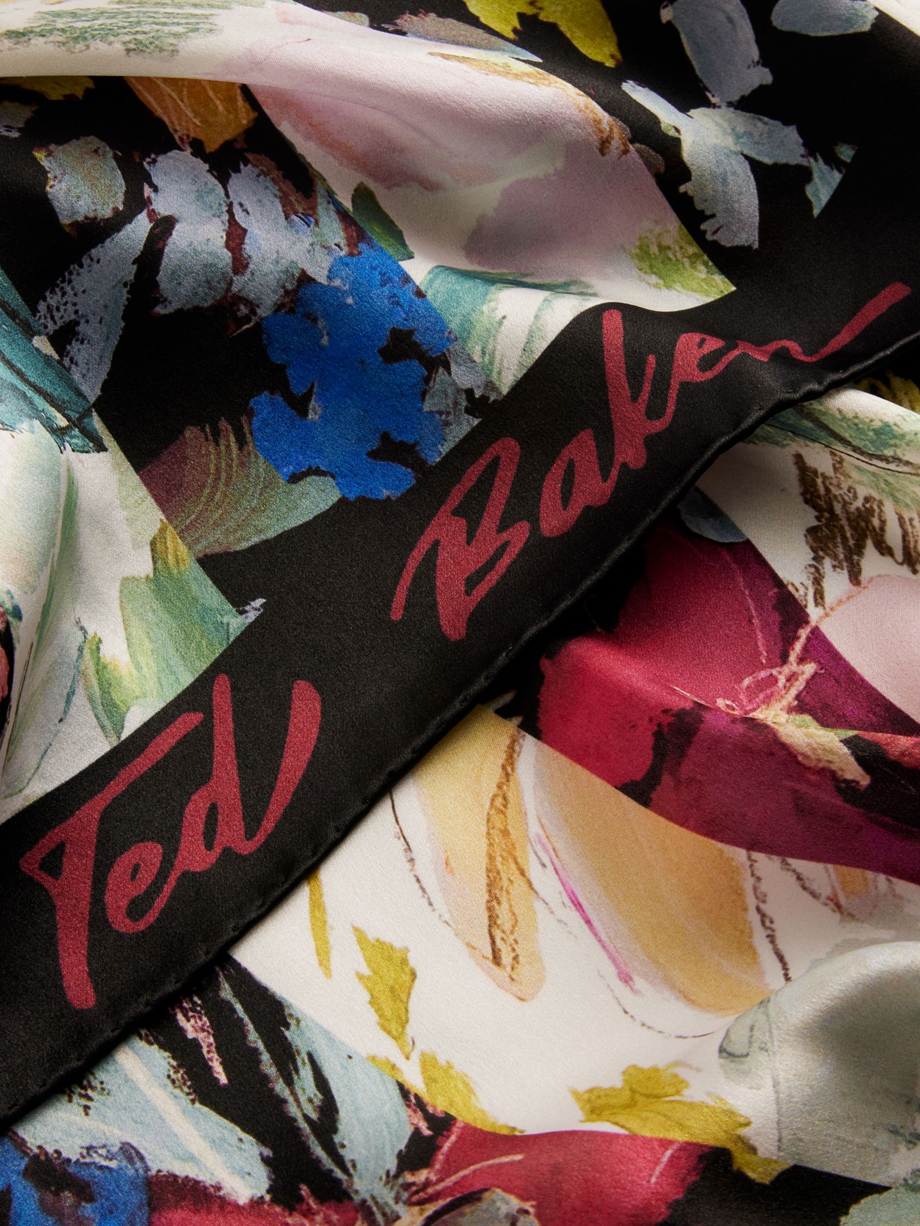 Ted Baker Cattiaa Floral Print Silk Scarf, Black/Multi, One Size