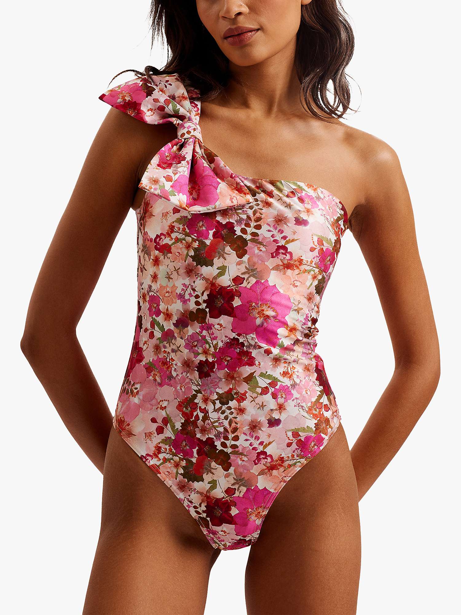 Buy Ted Baker Zayley One Shoulder Bow Swimsuit, Pink/Multi Online at johnlewis.com