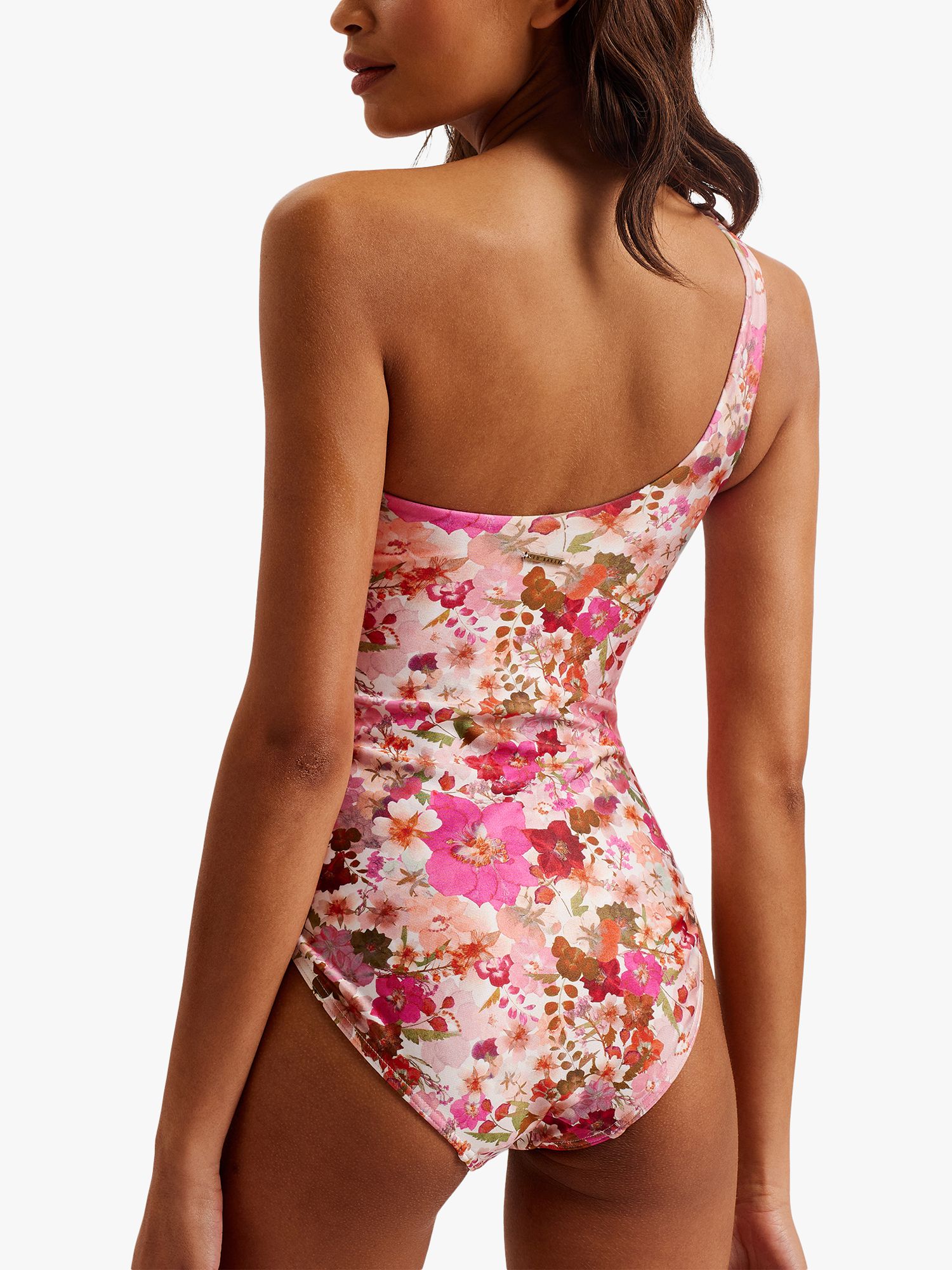 Ted Baker Zayley One Shoulder Bow Swimsuit, Pink/Multi, 8