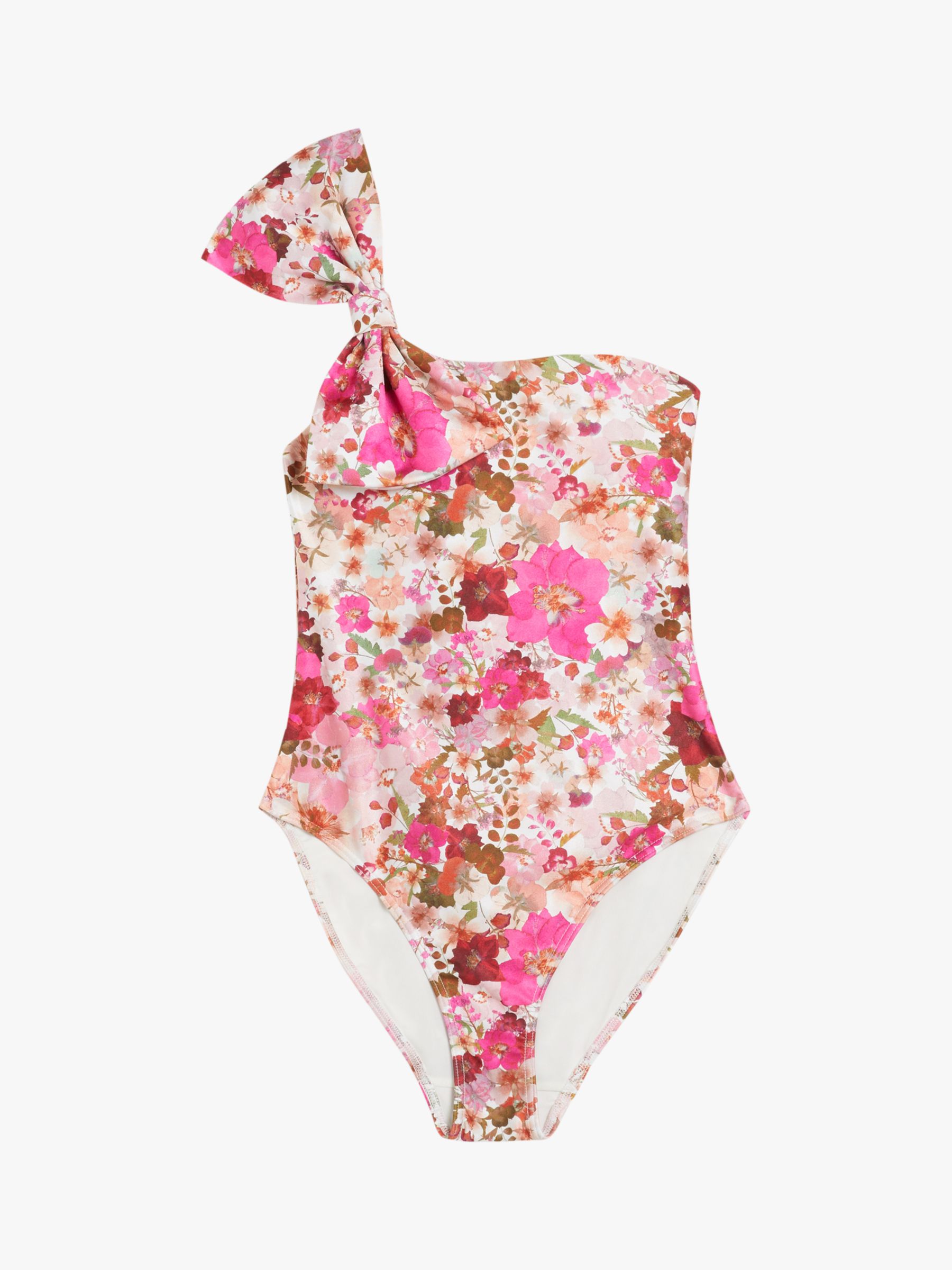 Ted Baker Zayley One Shoulder Bow Swimsuit, Pink/Multi, 8