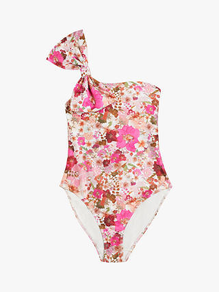 Ted Baker Zayley One Shoulder Bow Swimsuit, Pink/Multi