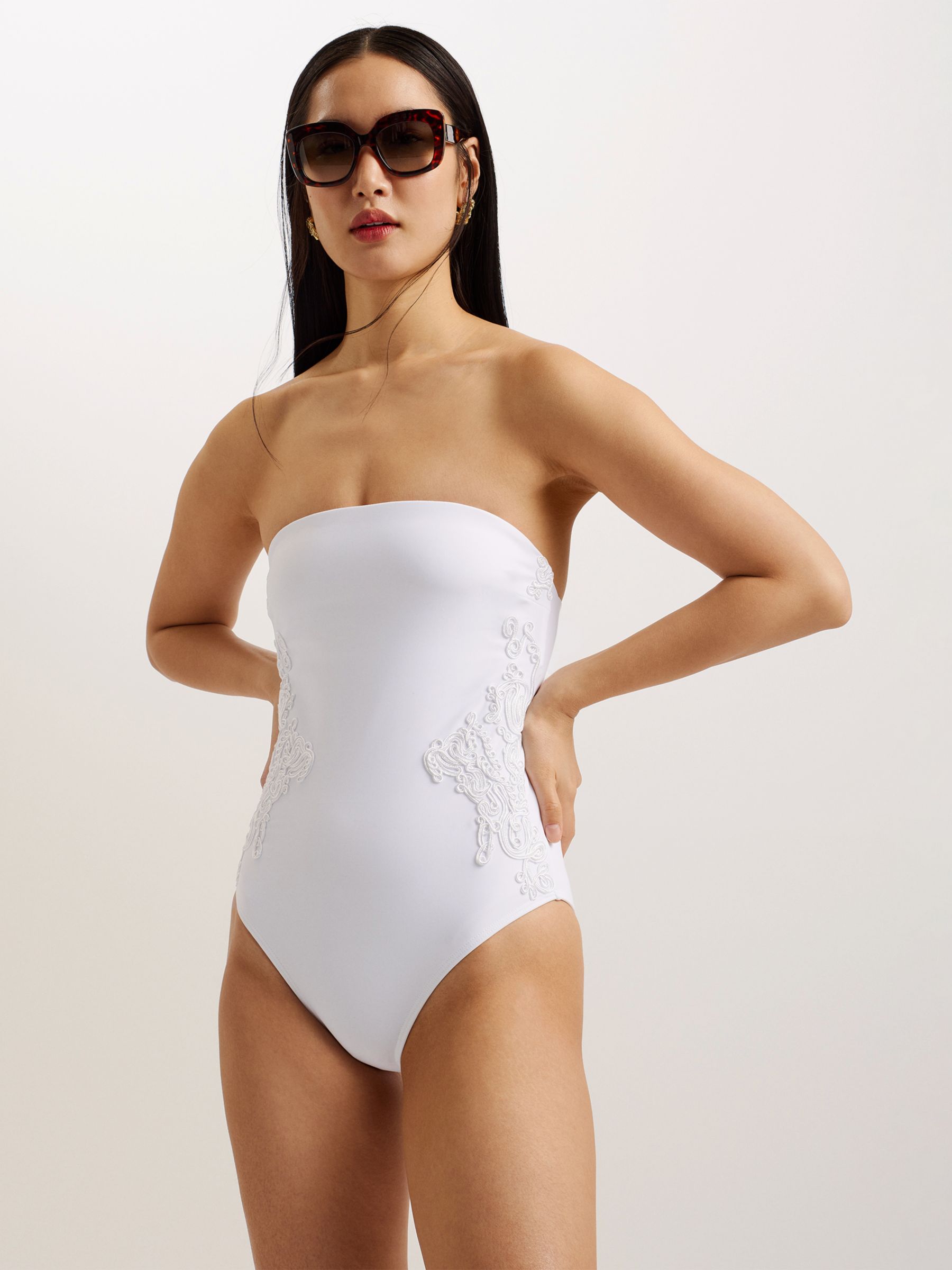 Ted Baker Adyann Embroidery Detail Swimsuit, White, 12