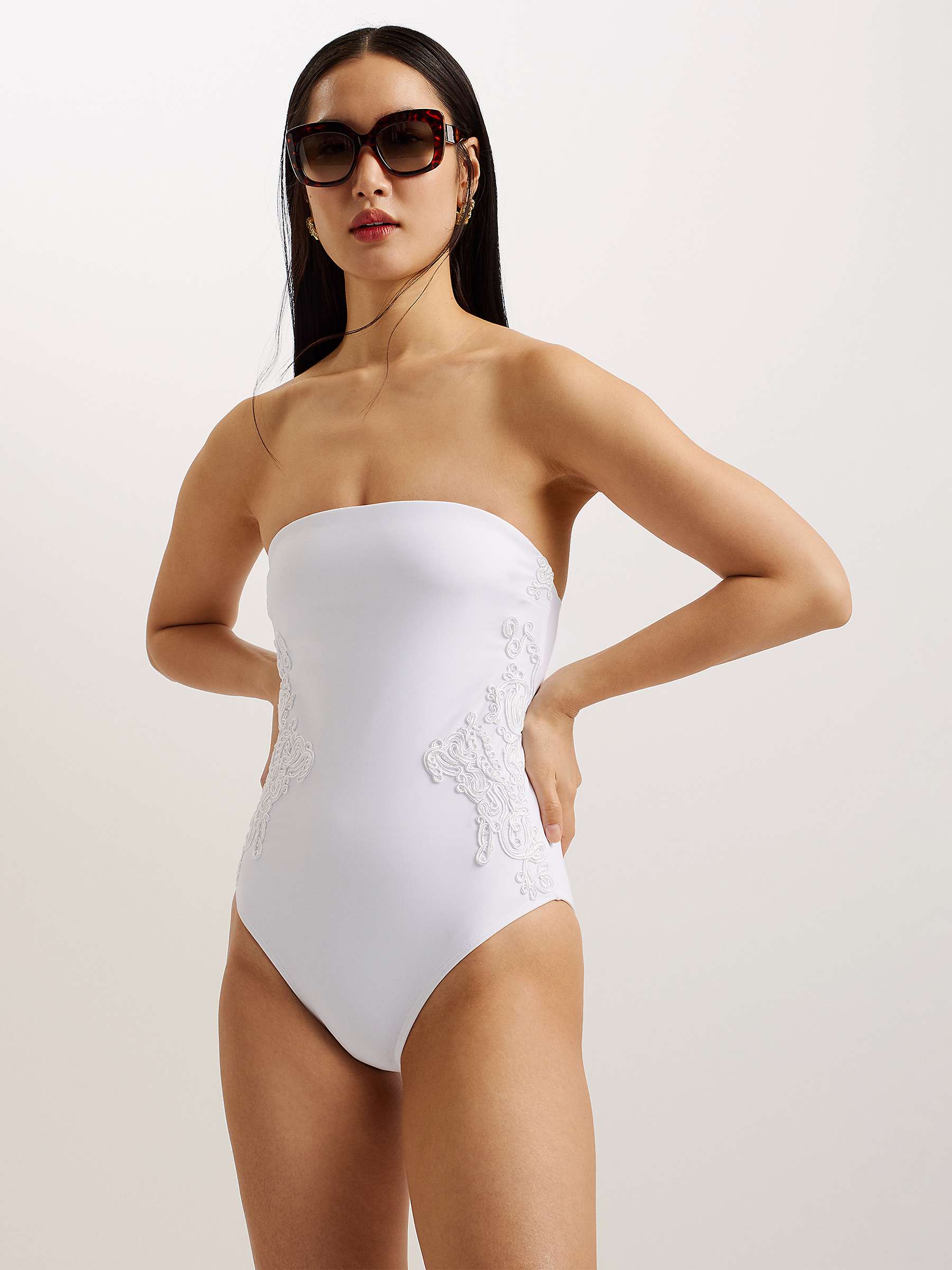 Buy Ted Baker Adyann Embroidery Detail Swimsuit, White Online at johnlewis.com