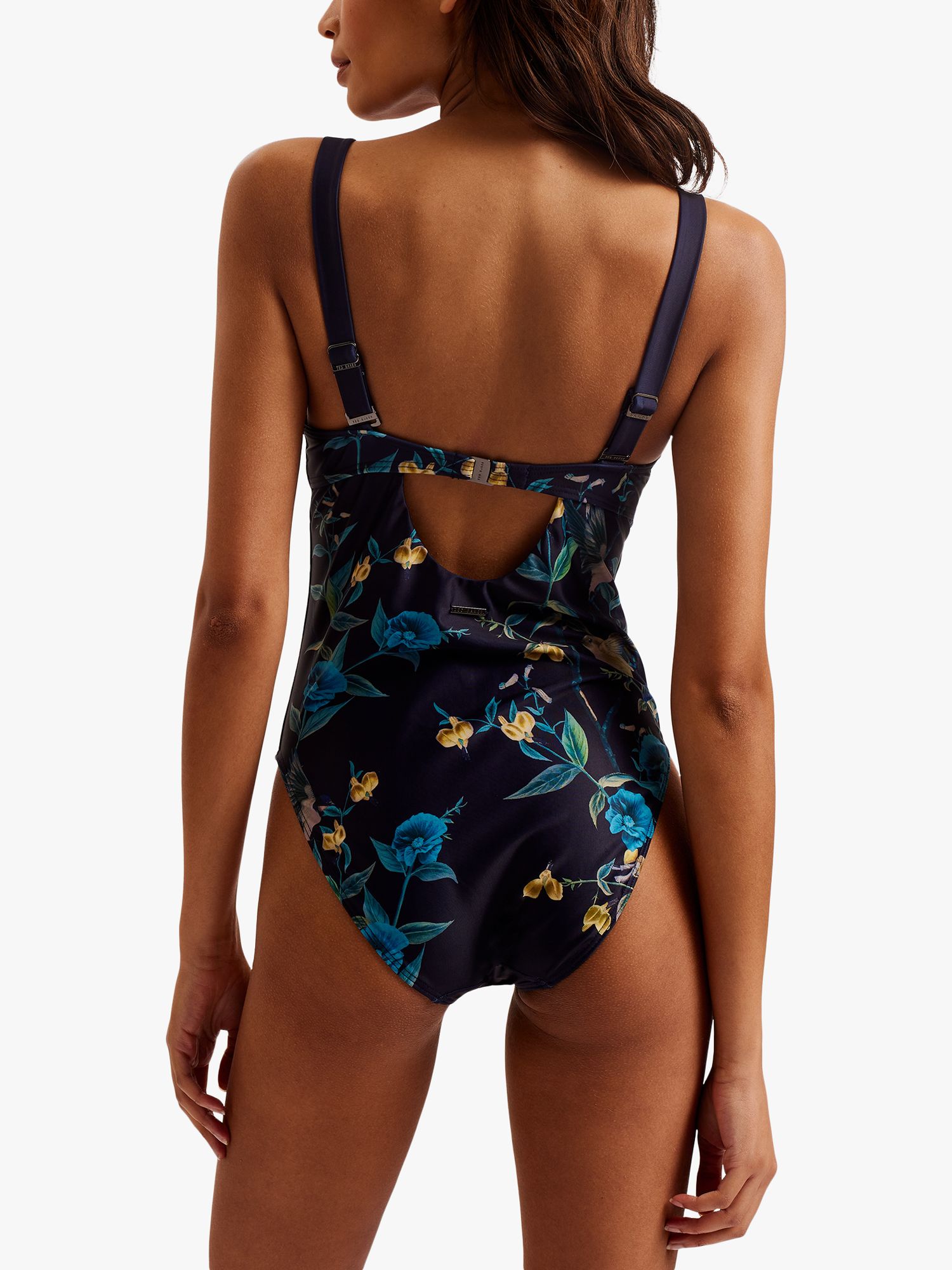 Buy Ted Baker Rainnah Floral Print Button Detail Swimsuit, Navy/Multi Online at johnlewis.com