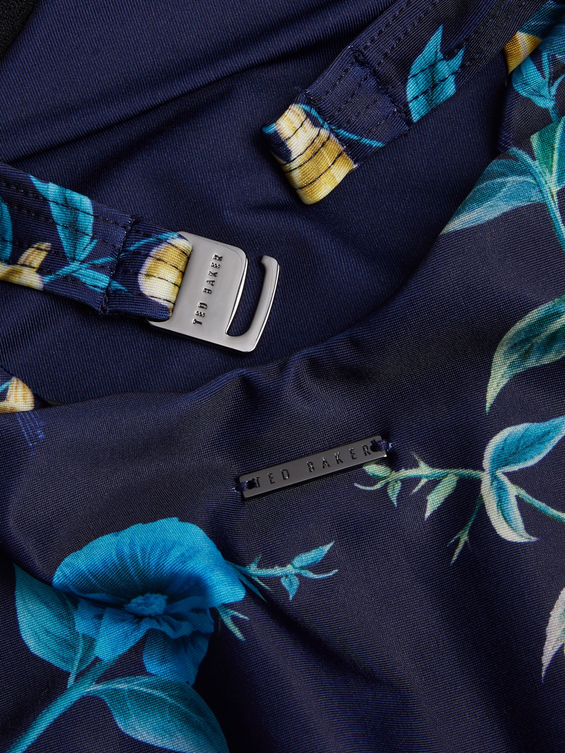 Ted Baker Rainnah Floral Print Button Detail Swimsuit, Navy/Multi, 10