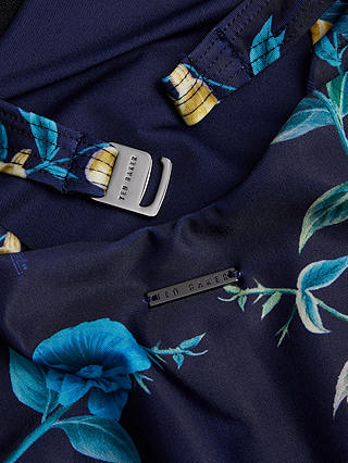 Ted Baker Rainnah Floral Print Button Detail Swimsuit, Navy/Multi