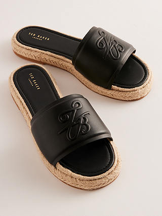 Ted Baker Portiya Leather Espadrille Slider Sandals, Black