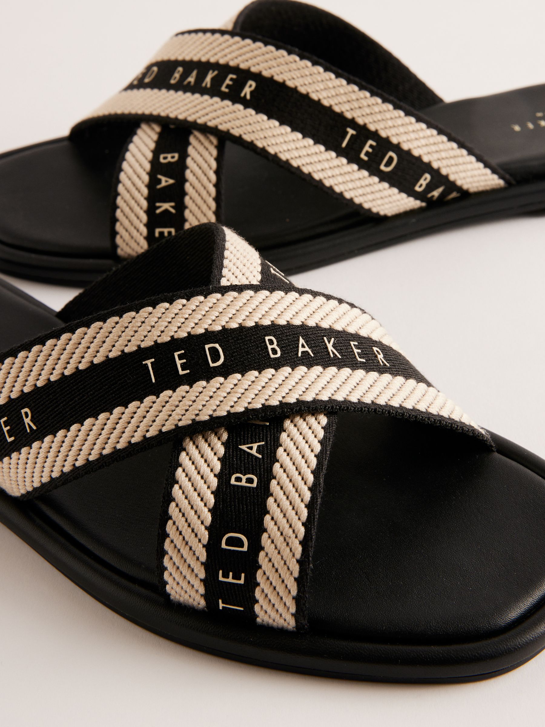 Ted Baker Ashika Cross Strap Logo Sandals, Black, EU36