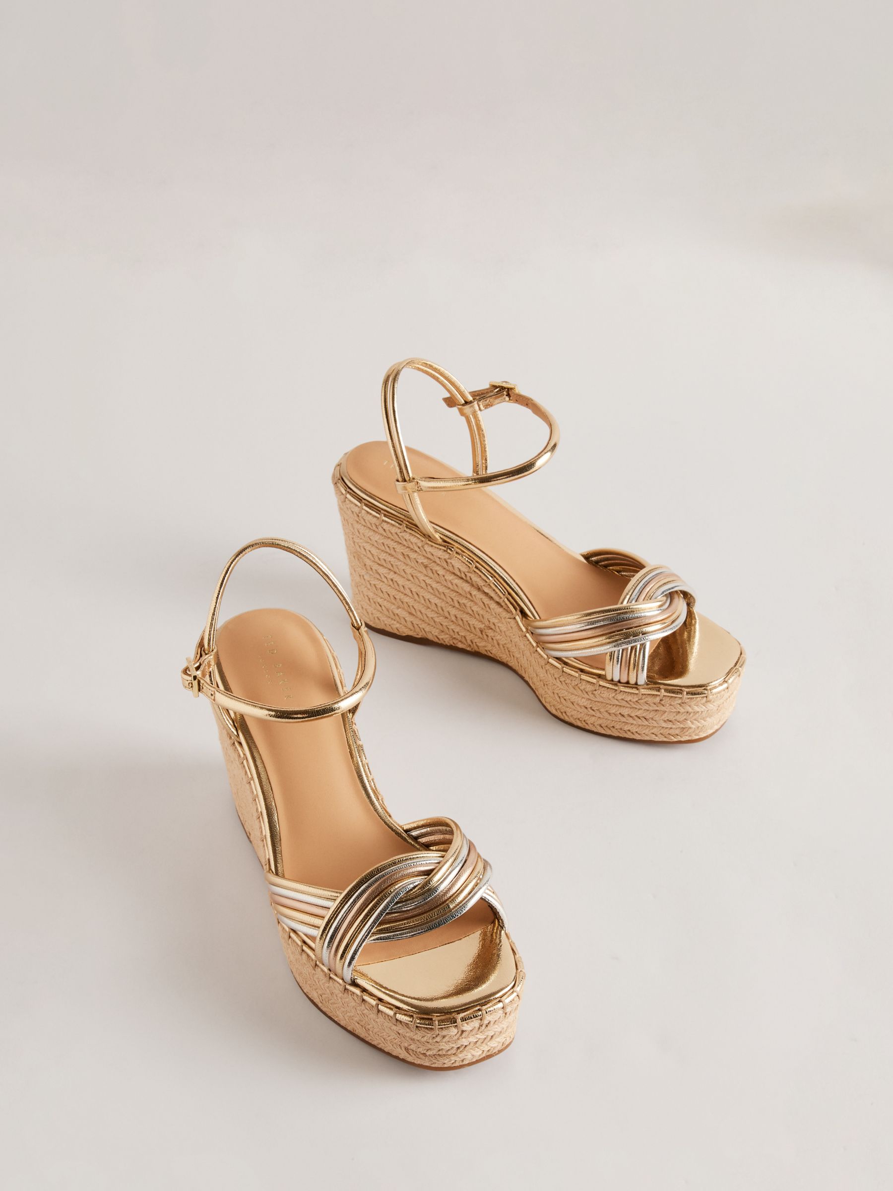 Ted Baker Amaalia Cross Strap Leather Wedge Sandals, Rose Gold/Silver, EU36