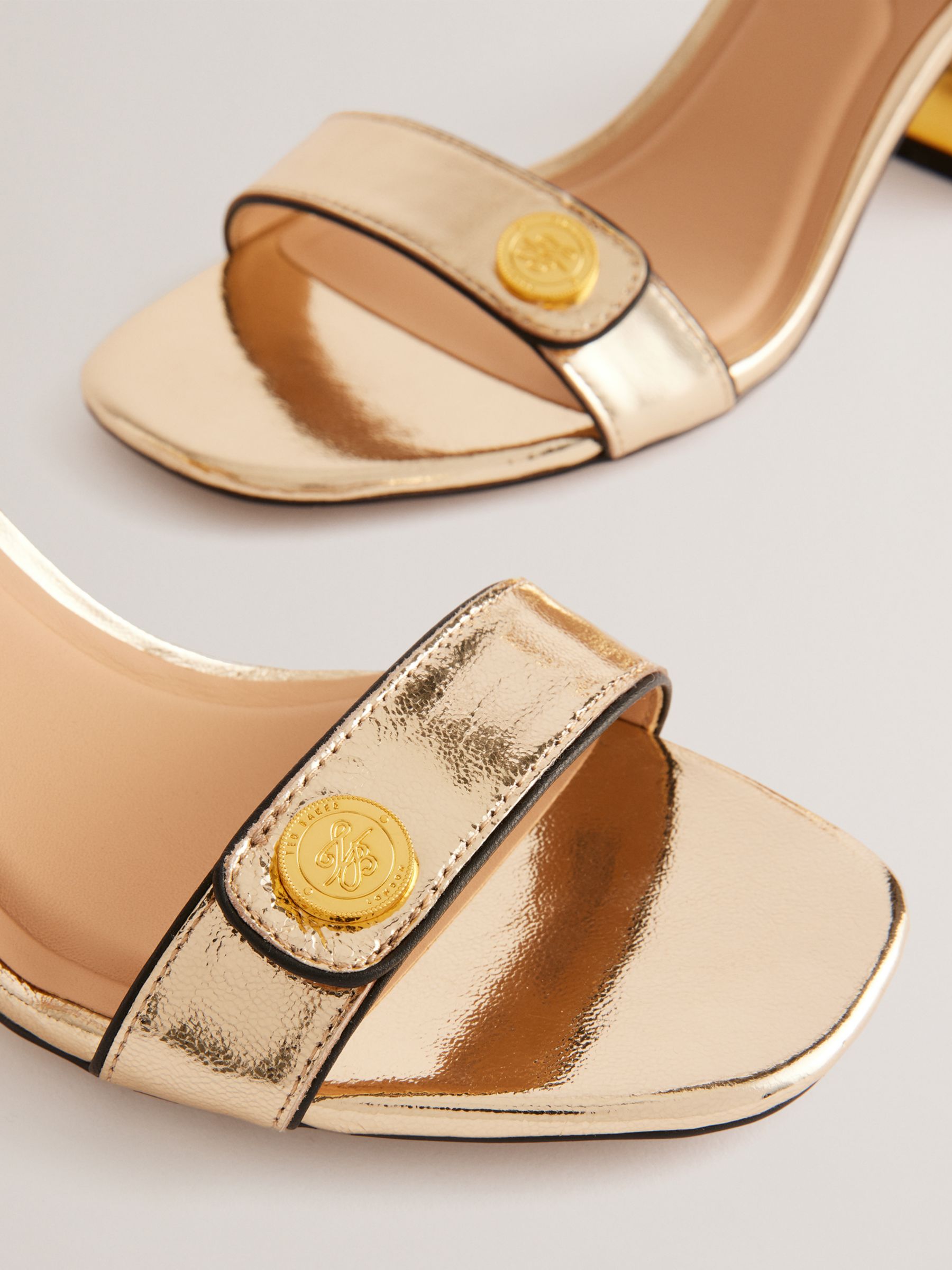 Ted Baker Milliiy Signature Coin Block Heel Sandals, Gold, EU36