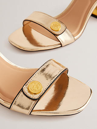 Ted Baker Milliiy Signature Coin Block Heel Sandals, Gold