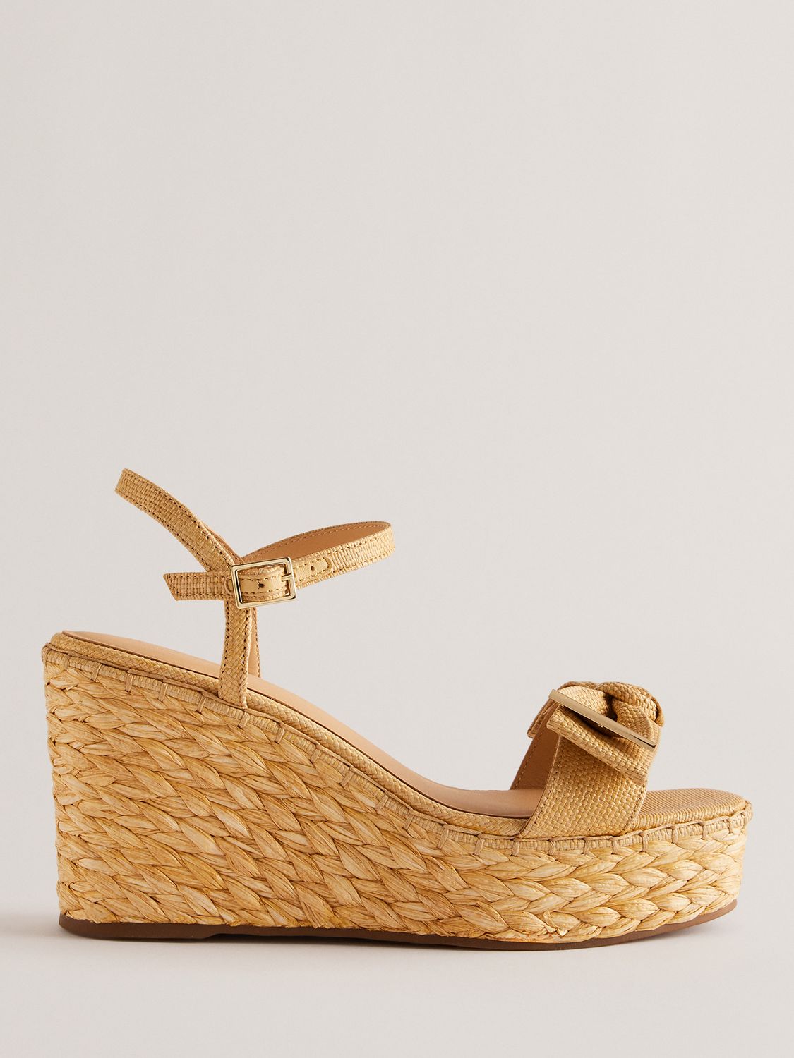 Ted Baker Giyaa Bow Detail Raffia Wedge Sandals, Natural, EU41