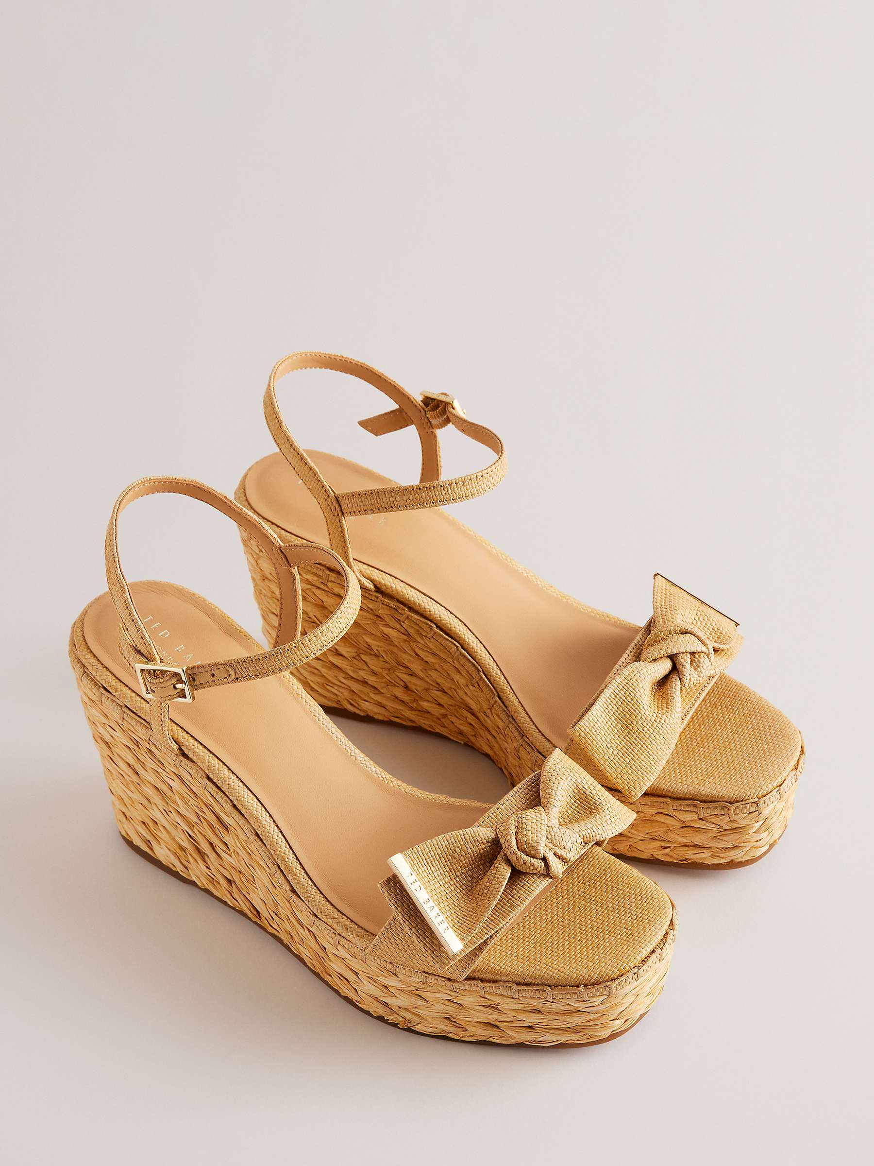 Buy Ted Baker Giyaa Bow Detail Raffia Wedge Sandals, Natural Online at johnlewis.com