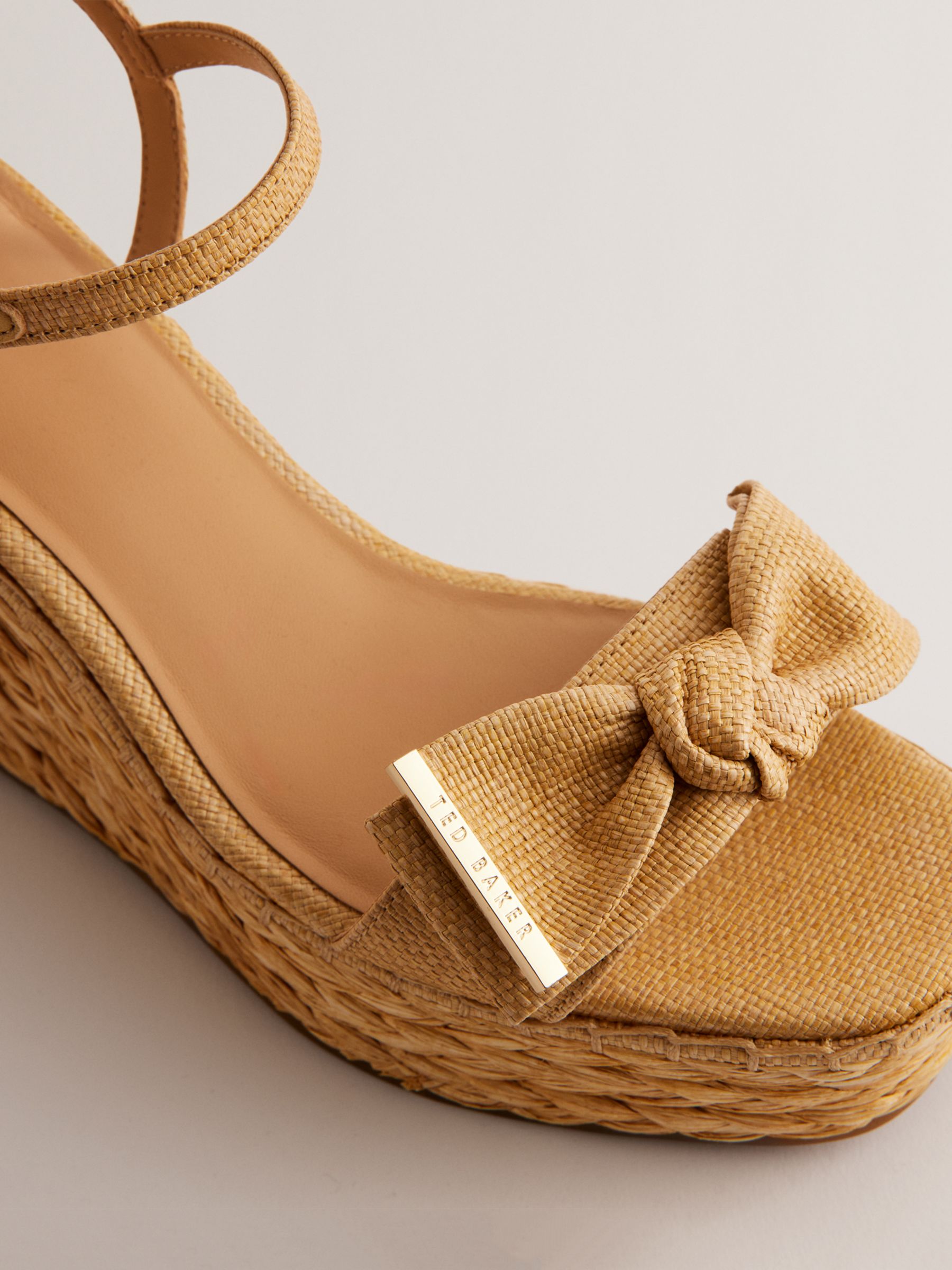 Ted Baker Giyaa Bow Detail Raffia Wedge Sandals, Natural, EU41