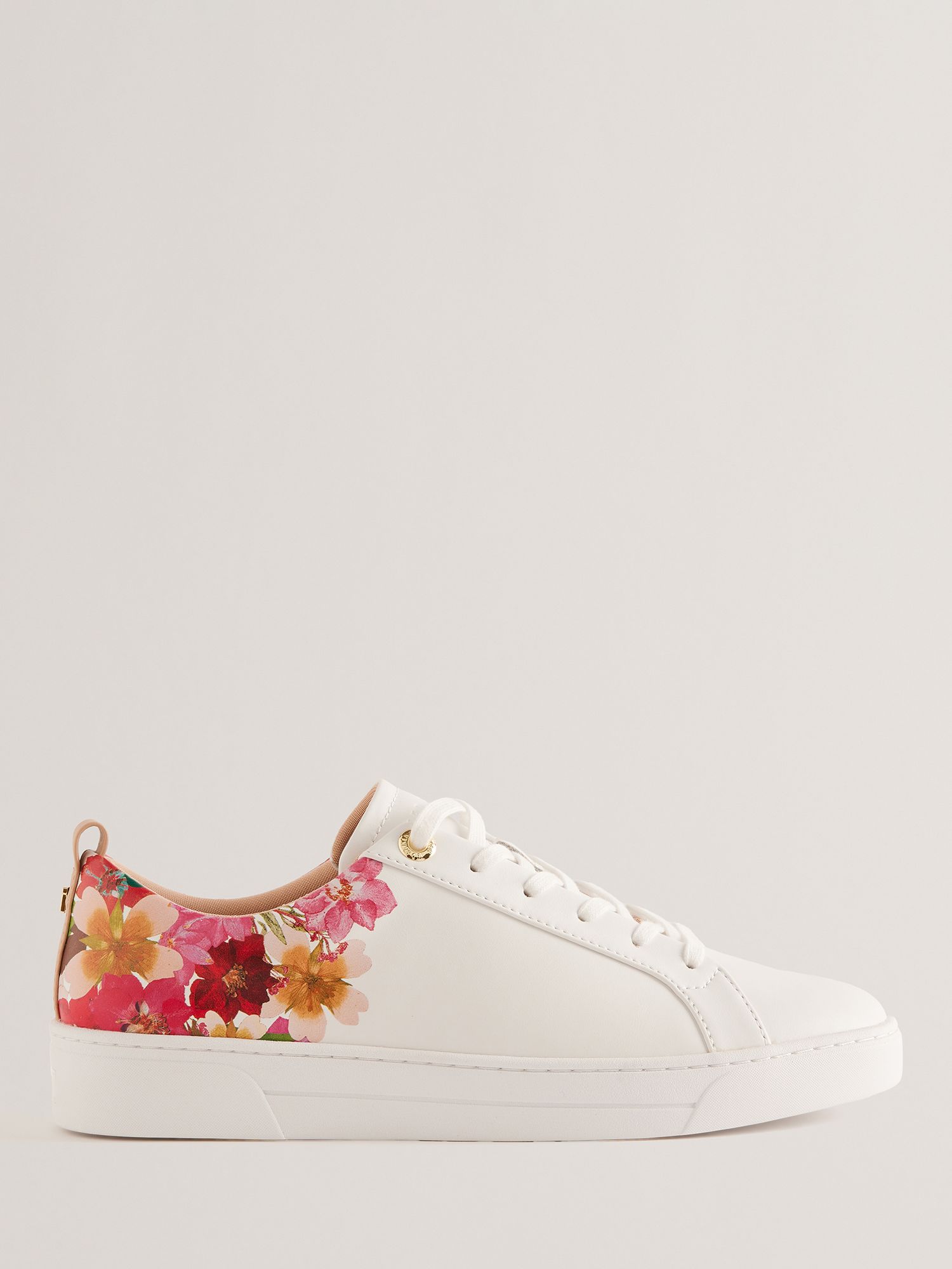 Ted Baker Alissn Floral Leather Cupsole Trainers, White/Multi, EU36