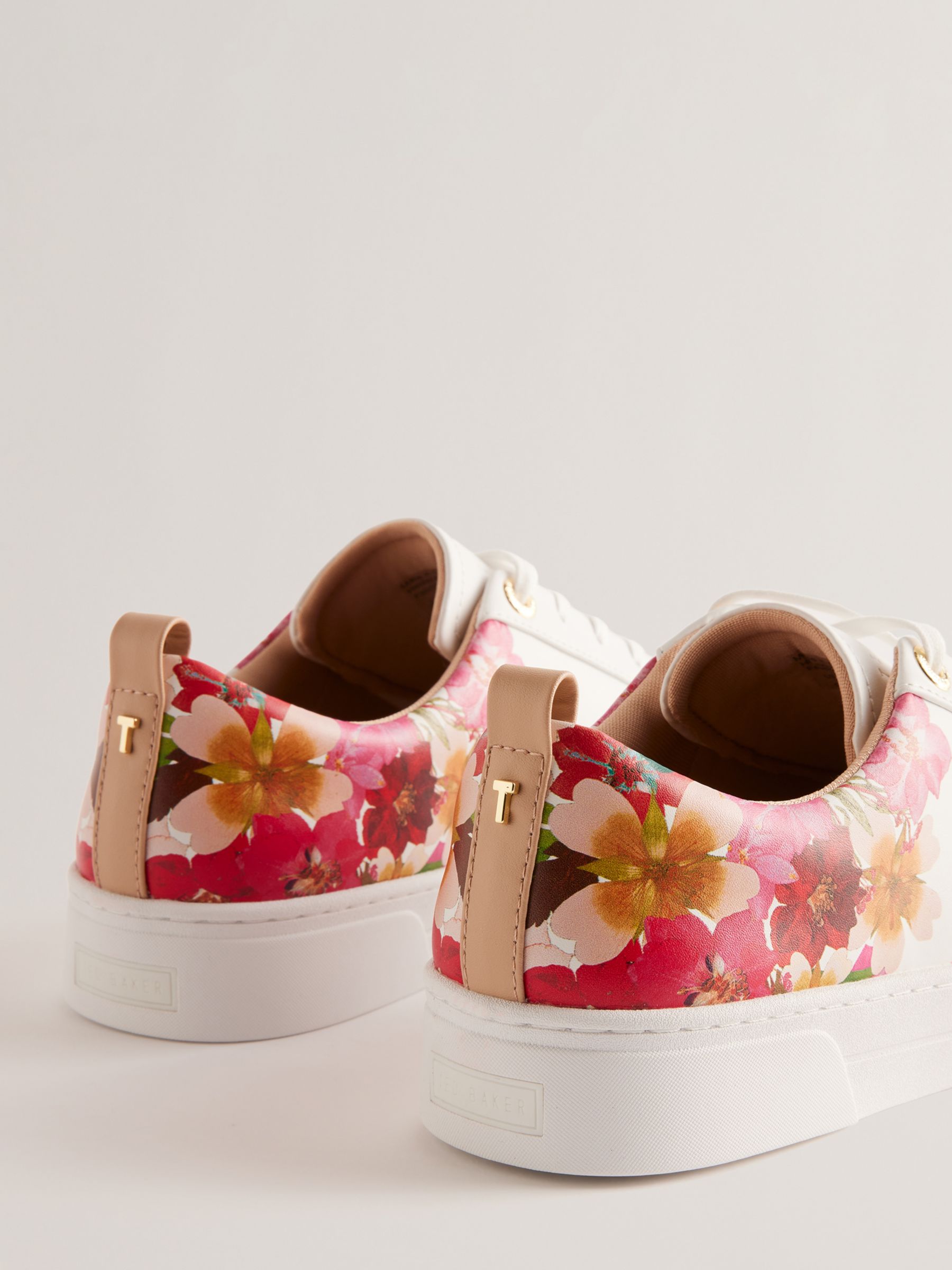 Ted Baker Alissn Floral Leather Cupsole Trainers, White/Multi, EU37
