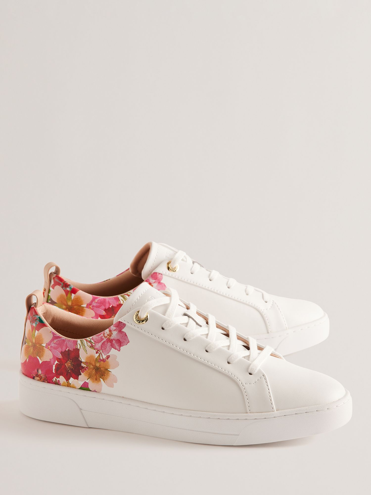 Ted Baker Alissn Floral Leather Cupsole Trainers, White/Multi, EU36