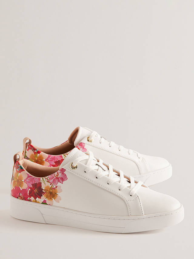 Ted Baker Alissn Floral Leather Cupsole Trainers, White/Multi