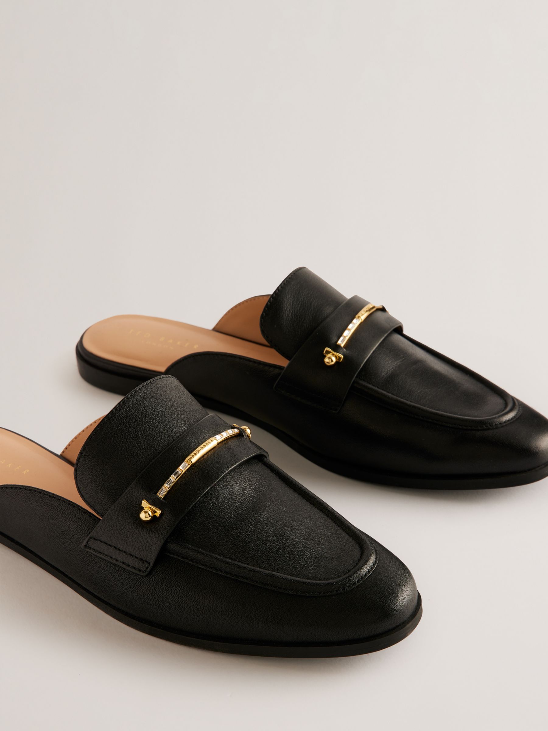 Ted Baker Zzola Backless Leather Bar Trim Loafers, Black, EU37