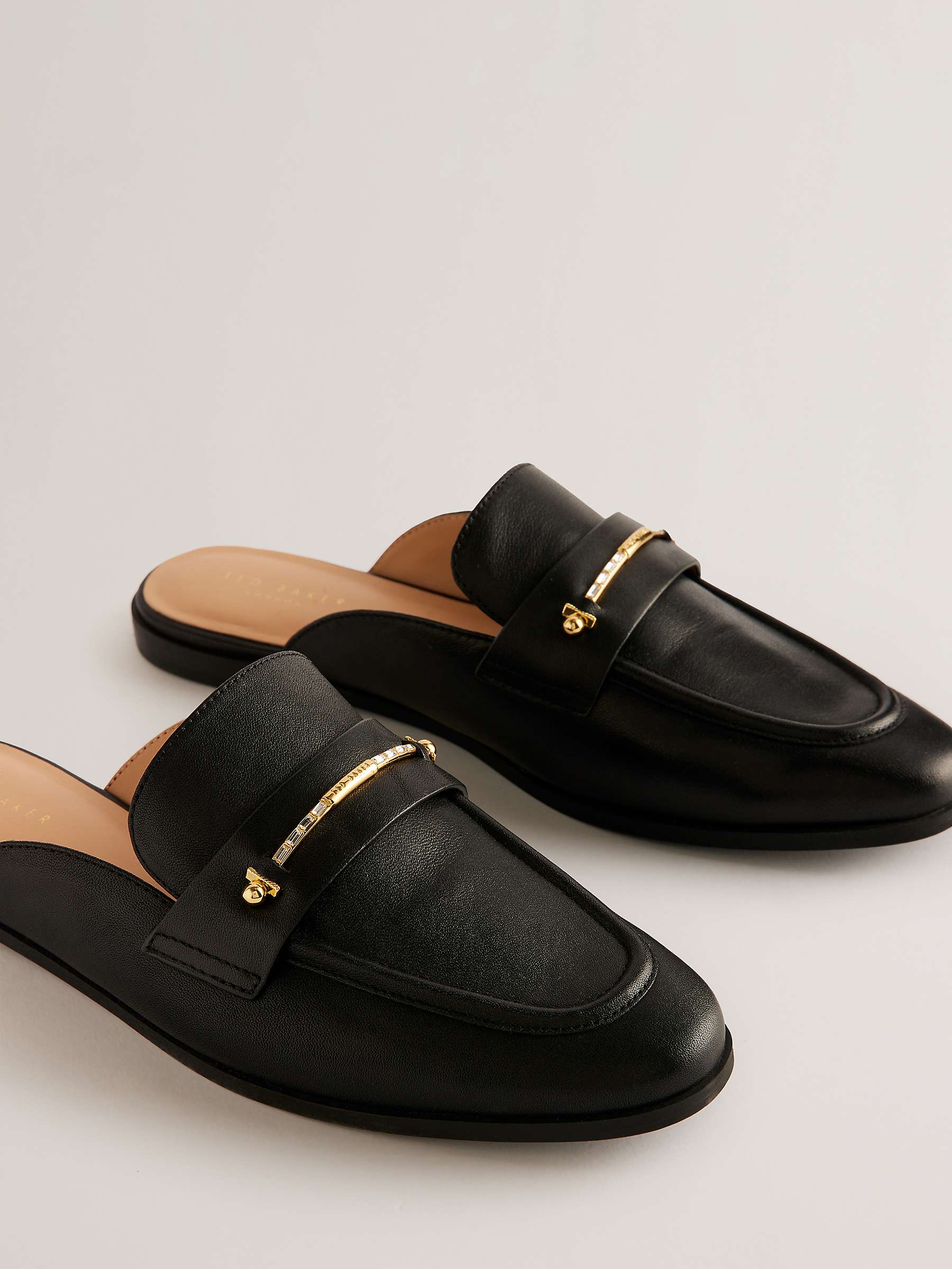 Buy Ted Baker Zzola Backless Leather Bar Trim Loafers, Black Online at johnlewis.com