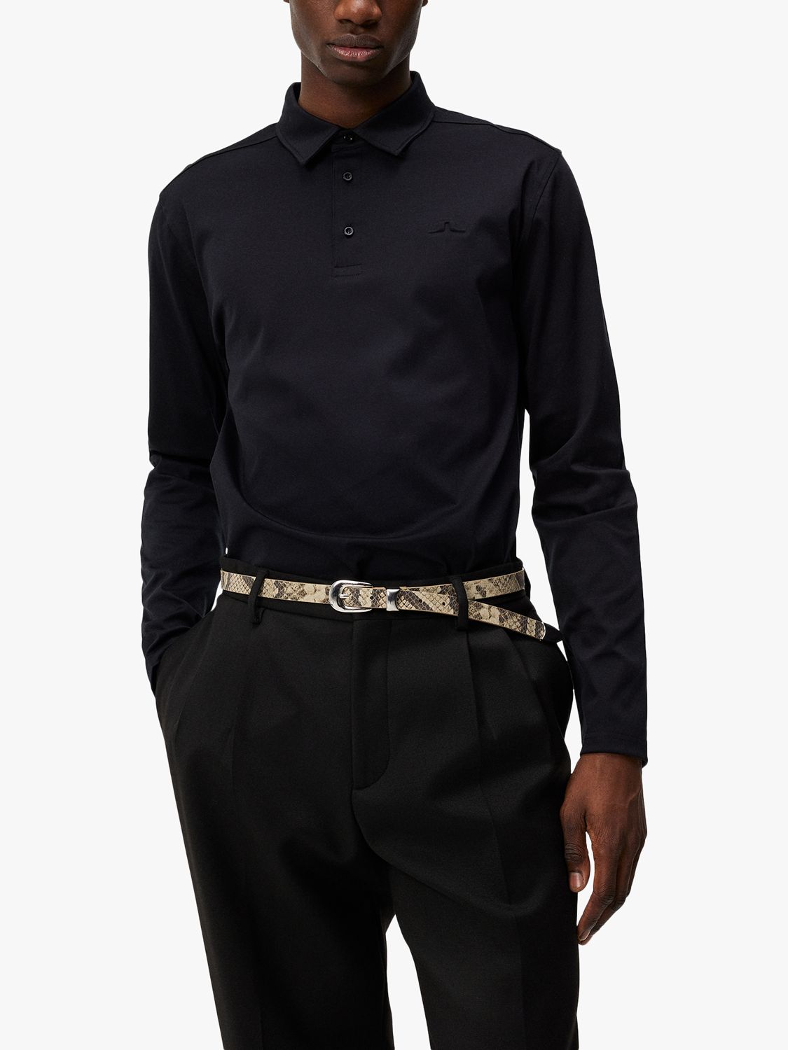 J.Lindeberg Asher Long Sleeve Polo Shirt, Black, S
