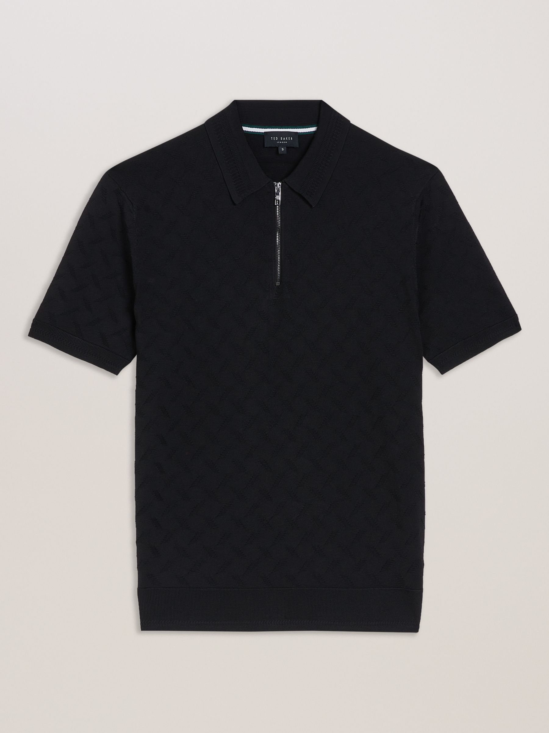 Ted Baker Palton Textured Zipped Polo Shirt, Black at John Lewis & Partners